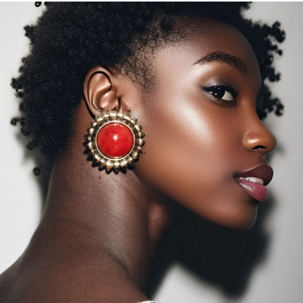 Gold and Red Statement Earrings